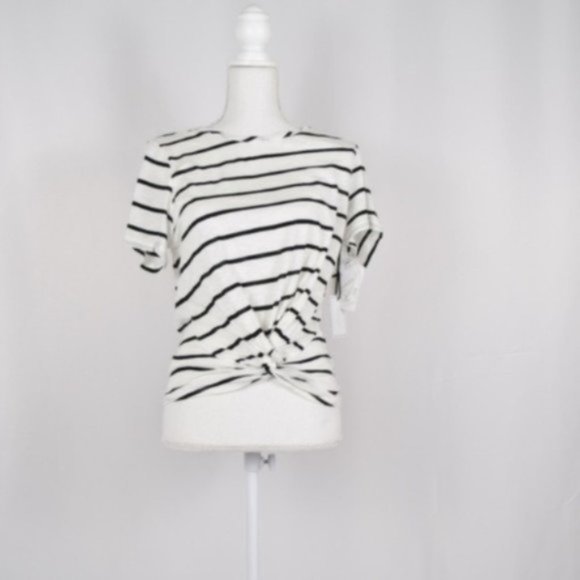 1.State Striped Twist-Front Top, White - Picture 4 of 5